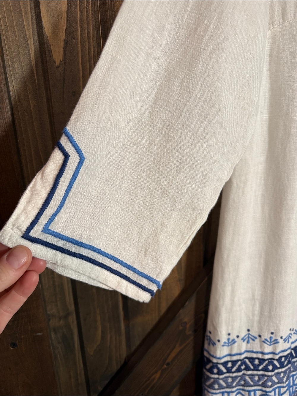 Tommy Bahama White and Blue Embroidered Maxi Duster 💯 Linen - Picture 5 of 8